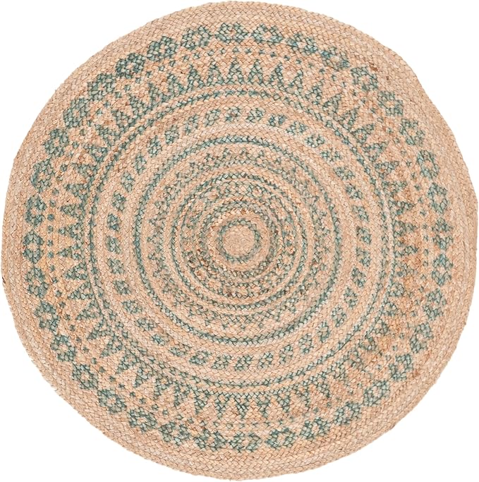 SAFAVIEH Natural Fiber Round Collection 4' Round Aqua NF802A Handmade Boho Mandala Braided Jute Area Rug