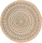 SAFAVIEH Natural Fiber Round Collection 4' Round Aqua NF802A Handmade Boho Mandala Braided Jute Area Rug