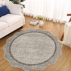 GarveeHome Scalloped Round Area Rugs, Washable Small Round Rug 3 ft Non-Slip, Soft Christmas Solid Ultra-Thin Circle Low Pile Stain Resistant Carpet for Bedroom Entryway Kitchen Bathroom, Brown
