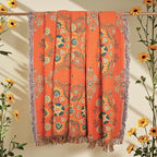 100% Cotton Throw Blanket, Muslin Breathable Soft Bed Quilt Orange Throw - Bohemian Floral Farmhouse Decor Blanket for Sofa Couch Chair and Gift. 50" x 60"