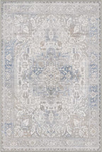 GENIMO 9x12 Area Rugs for Living Room, Machine Washable Non Slip Vintage Retro Rugs, Low Pile Lightweight Thin Print Rug for Bedroom, Dining Room, Home Office, Khaki Blue
