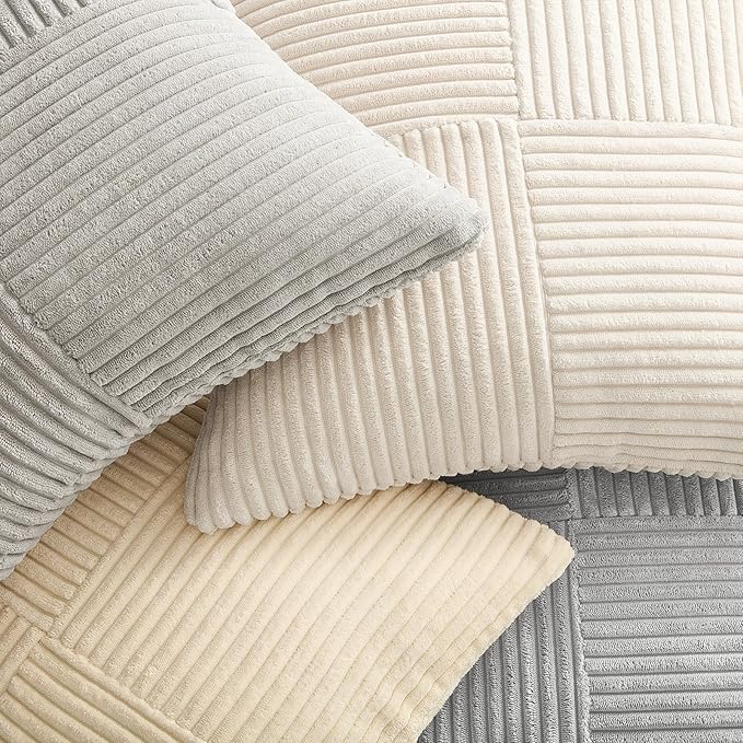 Topfinel Neutral Throw Pillow Covers for Couch,Boho Cozy Soft Cushion Covers Set of 4 with Corduroy,Nordic Accent Pillowcases for Sofa,Bed,Living Room Home Decor 18×18 Inch (Cream,White)
