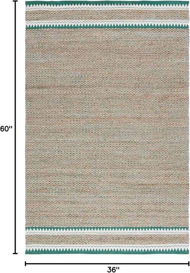 SAFAVIEH Natural Fiber Collection Accent Rug - 3' x 5', Natural & Green, Handmade Farmhouse Boho Coastal Rustic Jute, Ideal for High Traffic Areas in Entryway, Living Room, Bedroom (NF874Y)