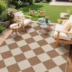 GarveeHome Checkered Easy Jute 3x5 Entryway Rug Machine Washable Outdoor Patio Rug Non-Slip Backing Checkerboard Brown Indoor Outdoor Carpet for Hallway Bathroom Kitchen Bedroom