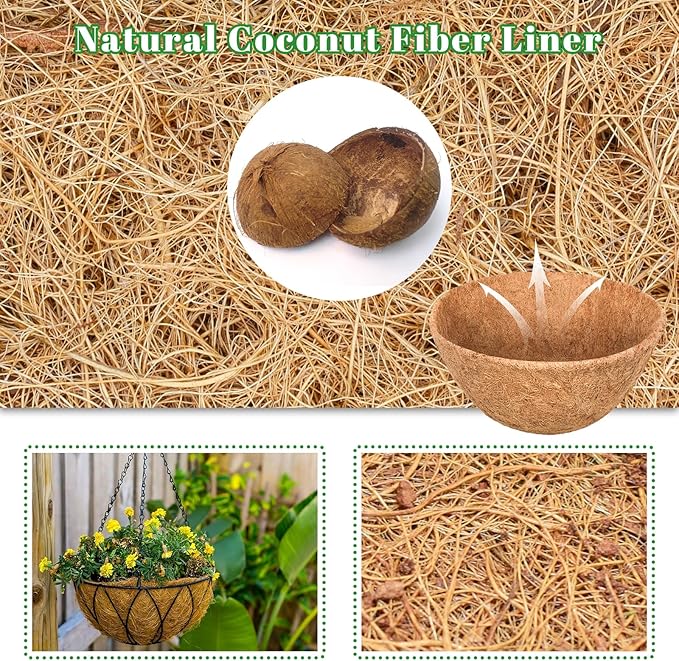 Riare 4 Pack 10 Inch Round Coco Liners Replacement, 100% Natural Coconut Coir Liners for Hanging Baskets, Garden Flower Vegetables Planter Pot, Window Box, Fence, Decks