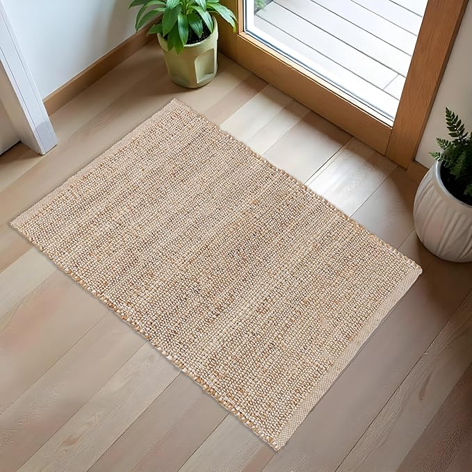· REDEARTH · Jute Cotton Area Rug - 2'x3' Rectangular Rug, Sustainable Handwoven, Non-Shedding, Soft & Durable – Reversible, Neutral Tones for Home Décor in Living Room, Dining Room, Bedroom, Set of 2