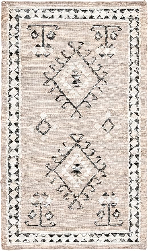 SAFAVIEH Kilim Collection Area Rug - 2'3" x 5', Grey & Black, Tribal Boho Design, Handmade Flatweave Premium Jute, Ideal for The Living Room, Bedroom, Dining Room (KLM762F-25)