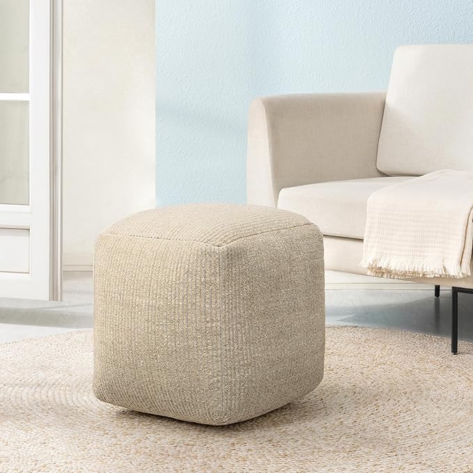Anji Mountain Pouf Ottoman Foot Rest, Handmade Ottoman Pouf, Comfortable Foot Stool, Decorative Floor Seating for Living Room Decor, Bedroom & Home Décor Accent - Natural