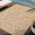 Washable Indoor Outdoor Rug 9x12 Modern Area Rugs Branch Pattern Non Shedding Waterproof Easy Clean Patio Deck Porch Living Room Bedroom Garden RV (9 X 12 Natural)