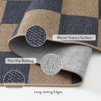 Lahome Colette Checkered Easy Jute Living Room Rugs, 5x7 Dining Room Office Rug Farmhouse Outdoor Patio Carpet, Checkerboard Washable Non Slip Indoor Outdoor Blue Carpet for Backyard Entry Deck