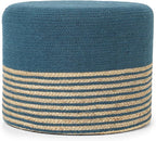 · REDEARTH · Cylindrical Pouf Foot Stool Ottoman - Jute Braided Pouffe Poof Accent Sitting Footrest for Living Room, Bedroom, Nursery, Patio, Lounge & Other Rooms (Teal Natural, 18"X18"X14")