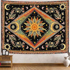 Accnicc Hippie Sun and Moon Tapestry Boho Mandala Floral Wall Tapestry for Bedroom Aesthetic Vintage Plant Celestial Colorful Large Tapestries Wall Hanging for Dorm Living Room Decor 80 x 60 Inch