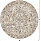 Boho 6ft Area Round Rug for Living Room - Floral Vintage Circular Rug for Kids Bedroom, Dining Room, Home Office, Washable Low Pile Non Slip, Moss Green & Olive Indoor Aesthetic Décor