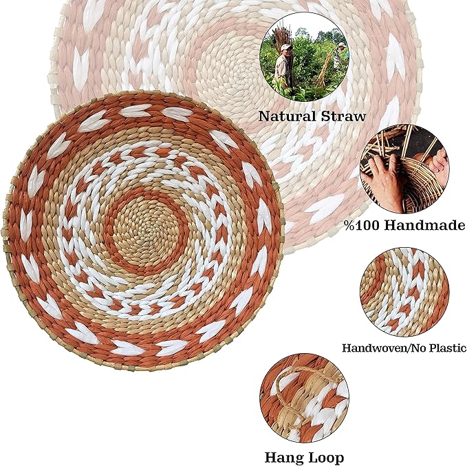 Woven Wall Basket Decor -Woven Bowls Trays Hanging Baskets Indoor Bowls For Home Wall Art.Rustic Durable Structured Boho Decorations. Different Combined Solo Gift Products