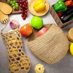 Xuhal 4 Pcs Hanging Basket, Jute Hanging Baskets for Kitchen, Boho Onion Wall Basket, Handwoven Fruit Potato Garlic Storage Home Vegetable Holder(Classic Style,Khaki)