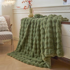 LIFEREVO Fluffy Faux Rabbit Fur Bubble Blanket, Plush Shaggy Throw for Couch Sofa, Cozy Comfy Furry Bed Blanket Adults Kids Teens Girls, Moss Fuzzy Throw for Bedroom Living Room, 60x90, Sage Green