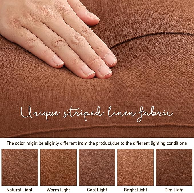 ZWJD Decorative Linen Throw Pillow Covers 16x16 Set of 2 Solid Handcrafted Striped Cushion Covers for Bed Soft Modern Farmhouse Neutral Pillowcase for Couch Bedroom Living Room Home Decor(Rust)