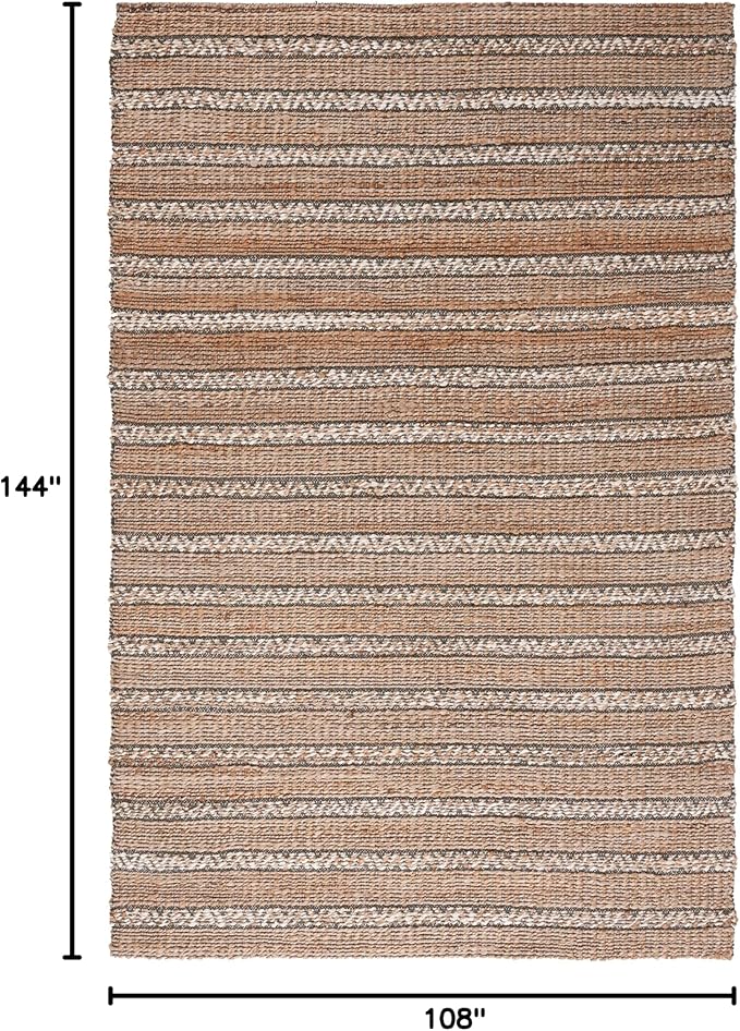SAFAVIEH Natural Fiber Collection Area Rug - 9' x 12', Olive & Natural, Handmade Flat Weave Stripe Jute & Cotton Jute, Ideal for High Traffic Areas in Living Room, Bedroom (NFB655X)