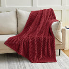 EXQ Home Fleece Blanket Twin Size for Couch or Bed - 3D Imitation Turtle Shell Jacquard Decorative Blankets - Cozy Soft Lightweight Fuzzy Flannel Blanket Suitable for All Seasons(60"×80",Red)