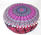 CRAFT KALA Pink Peacock Large Hippie Mandala Meditation Floor Ottoman Pillow Cushion Pouf Cover Square Poufs Bohemian Circle Floor Cushion Case Outdoor Fireplace Yoga Living Room Decor Cover 16" Round