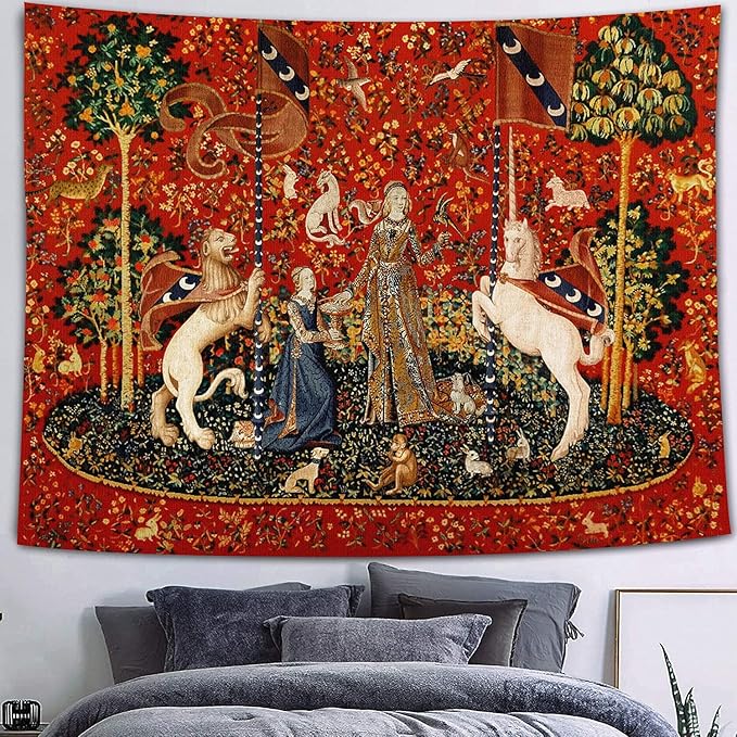 FEASRT Medieval Lady Tapestry Maiden and Unicorn, Large 93x71 Inches Soft Flannelette, for Bedroom Living Room Apartment Dorm