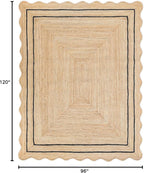 Wave Scalloped Natural Jute Runner Boho Entryway Farmhouse Scallop Rug, Black (8'x10'')