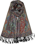Achillea Reversible Paisley Pashmina Rave Scarf – Exotic Indian Shawls and Wraps for Evening Dresses, Festivals, All Seasons