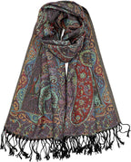 Achillea Reversible Paisley Pashmina Rave Scarf – Exotic Indian Shawls and Wraps for Evening Dresses, Festivals, All Seasons