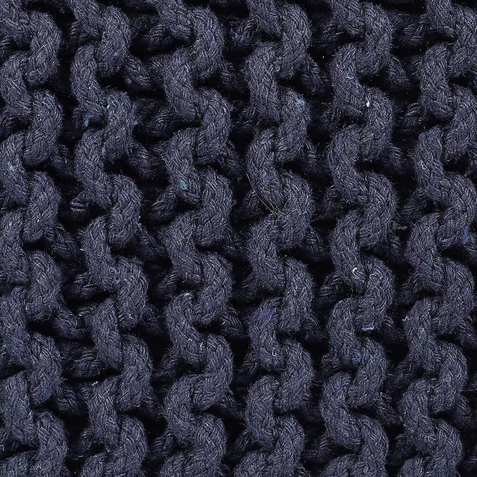 REDEARTH · Cube Low Pouf Foot Stool Ottoman - Hand Knitted Poof - Cord Boho Pouffe - Home Décor - Stuffed Footrest for Living Room - Nursery - Bedroom - Patio (16" x 16" x 8") - Navy Blue, Set of 2