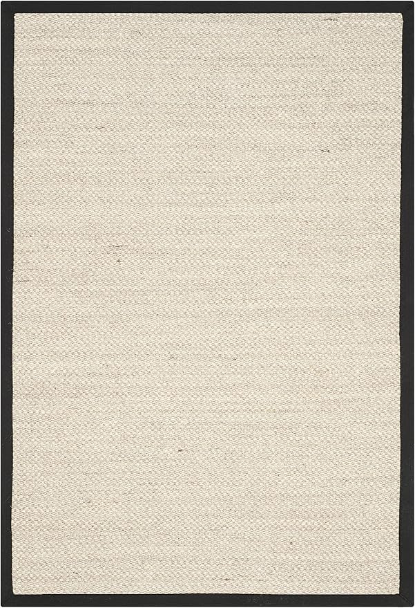 SAFAVIEH Area Rug 4x6 - Natural Fiber Collection - Marble & Black, Sisal, Woven Design with Border (NF143A)