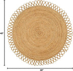 Hand Woven Braided Jute Rug - 4' Round - Reversible Farmhouse Dining Room Rug, Living Room, Bedroom, Kitchen - Natural Decorative Floor Circle Boho Entry Area Rugs - 4 Foot Round Rug