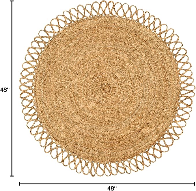 Hand Woven Braided Jute Rug - 4' Round - Reversible Farmhouse Dining Room Rug, Living Room, Bedroom, Kitchen - Natural Decorative Floor Circle Boho Entry Area Rugs - 4 Foot Round Rug
