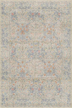 Washable Dining Room Rugs, 6x9 Area Rug for Living Room, Bedroom, Kids Playroom, Baby Nursery - Low Pile Non-Slip Lightweight - Oriental Vintage Design & Stain Resistance (6x9 Light Beige Blue)