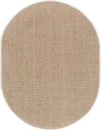 SAFAVIEH Area Rug 6x8 Oval - Natural Fiber Collection - Natural & Ivory, Seagrass, Basketweave Pattern with Border (NF114J)