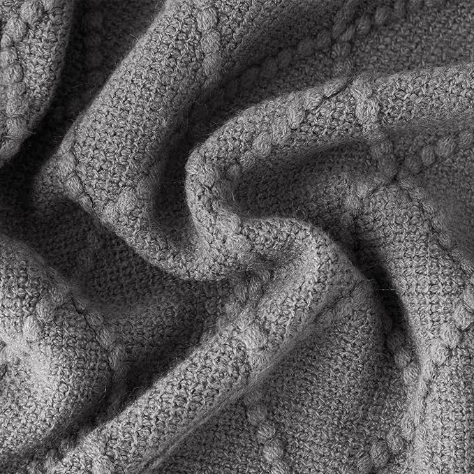 Throw Blanket for Couch Bed, Sofa Knit Blanket Farmhouse Throw for Living Room, Decorative Fall Throw Blanket for Chair, Outdoor Textured Boho Blanket（Dark Grey 51x67In）
