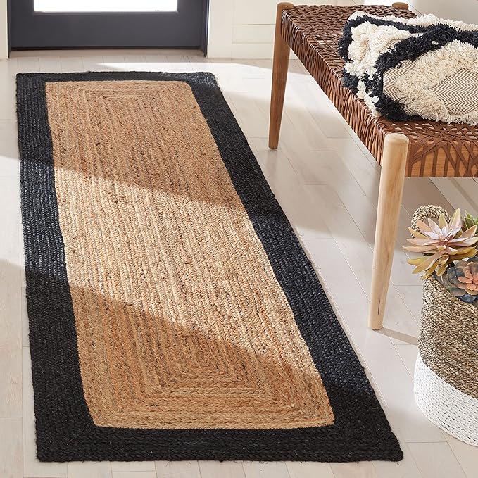 SAFAVIEH Natural Fiber Collection Runner Rug - 2'3" x 12', Natural & Black, Handmade Flat Weave Boho Farmhouse Rustic Border Jute, Ideal for High Traffic Areas in Living Room, Bedroom (NFB852Z)