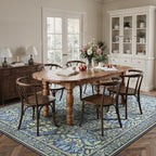 GENIMO 8x10 Washable Area Rug, Non-Slip Vintage Boho Floral Carpet, Soft Low-Pile Thin Living Room Rug for Bedroom, Dining Room, Nursery, Dark Blue