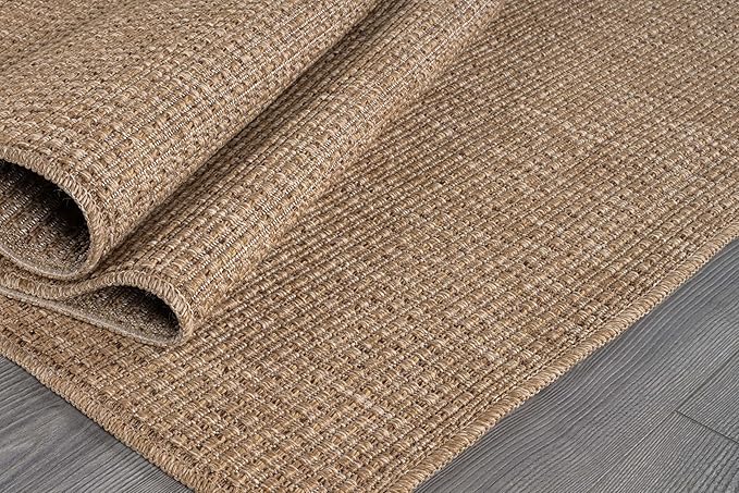 Beverly Rug Easy Jute Natural Large Rug 9x12 Solid Washable Durable Outdoor Indoor Area Rugs for Living Dining Room Patio Office Stain Resistant Non Shedding Indoor Outside Carpet (9 x 12 Natural)
