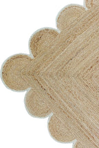 Scalloped Natural Jute Area Rug, Off White Trim, 8'x10'
