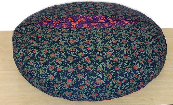 ICC Large Hippie Mandala Round Floor Pillow Cover Ottoman Pouf Cover Daybed Oversized Cotton Cushion Cover with Heavy Duty Zipper Seating Ottoman Poufs Dog-Pets Bed (Yellow 6 kaam Flower, 35" Round)