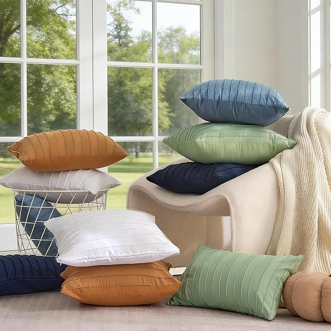 JELLYMONI 2 Pack Blue Pillowcases 12" x20", Soft Microfiber Striped Tufted Pillow Covers(Pillows are not Included)