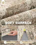 6x9 Area Rugs for Living Room, Washable Rug with Non-Slip Backing, Ultra-Thin Rugs for High-Traffic Areas, Super-Soft Floral Vintage Farmhouse Large Area Rug (Brown/Beige, 6'x9')