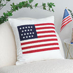 Jonhier 4th of July Throw Pillow Cover, Independence Day Patriotic Throw Pillow Case Tufted American Flag Pattern, Textured Cushion Cases Memorial Day Flag Day Decor for Sofa Bed (White, 18” x 18”)