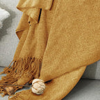 Chenille Throw Blanket for Couch with Tassels,60"X80" Soft Lightweight Knitted Boho Decorative Blankets for Bed and Sofa,Mustard Yellow