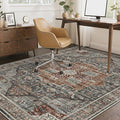4x6 Area Rug - Washable Dining Room Rug with Non-Slip Backing, Small Rugs for Entryway, Kitchen, Bedroom, Stain Resistant Vintage Rug for Room Decor (Grey/Brown/Tan, 4'x6')