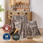 DOWN HOME Chenille Cotton Throw Blanket for Couch, Lightweight Boho Blanket for Bed Sofa Chair Living Room Outdoor Soft Woven Decorative Blanket with Tassel Gift Brown Leaves 50"x70"