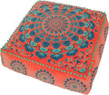 Mandala Life ART Orange Velvet Pouf Cover - Soft Sqare Floor Pillow - Embroidered Ottoman Slipcovern, 24x24x8 Inches, Ideal for Living Room, Bedroom, or Meditation Space - Boho Decor Cushion