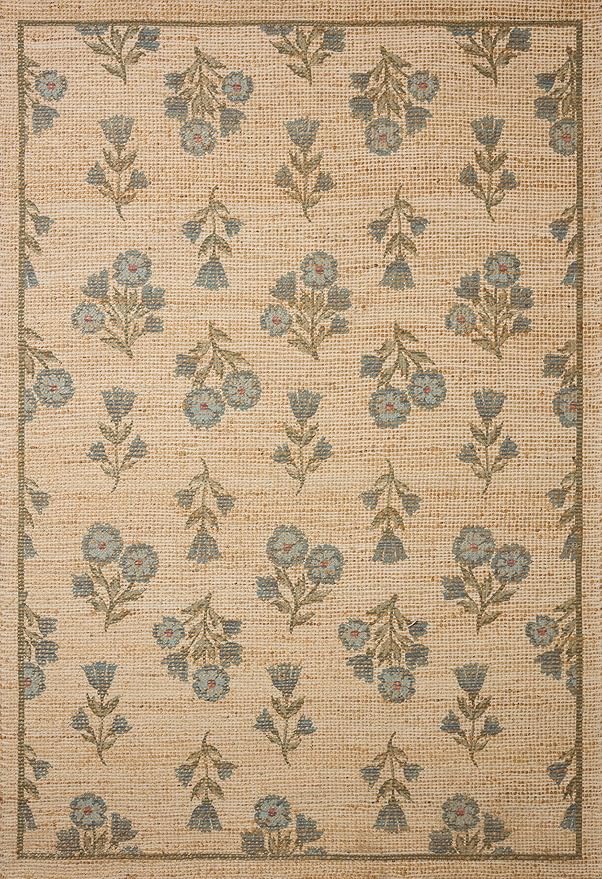 Loloi Chris Loves Julia Rue Collection RUE-04 Moss/Blue 7'-6" x 9'-6" Area Rug Jute Neutral Floral Living Room Bedroom Rug