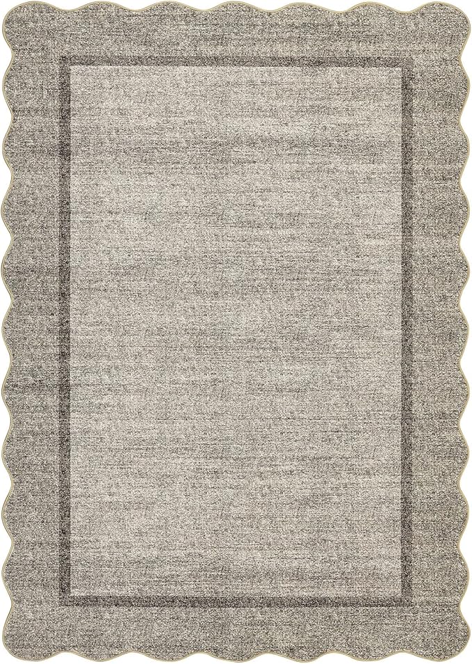 GarveeHome Small Area Rug 2x3 Modern Scalloped Entry Rug Solid Color Kitchen Rugs Washable Bedroom Doormat Non Slip Stain Resistant Bordered Throw Carpet for Living Room Nursery Laundry, Brown