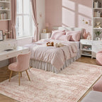 5x7 Area Rugs Pink Low Pile Indoor Washable Trendy Faded Style Rugs for Bedroom Living Room Dining Room Foldable Non-Slip Thin Print Mat